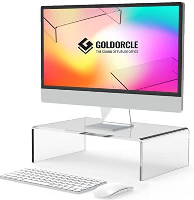 GOLDORCLE Support de moniteur en acrylique transparent pour ordinateur portable, PC, imprimante, plateau en acrylique