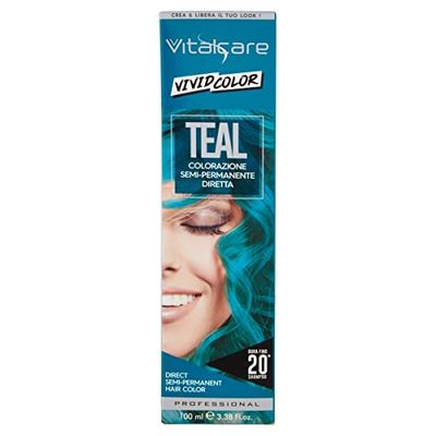Vitalcare | Vivid - Professional Semi-Permanent Coloring, Hair Color Dye, Direct Hair Dye, Duration Up to 20 Washes, Soft, Hydrated and Luminous Hair, Teal Color
