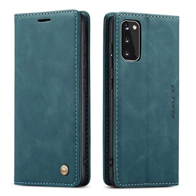 QLTYPRI Hoesje voor Samsung Galaxy S20, Magnetische PU-lederen Portemonnee Case met Kaarthouder Kijkstandaard Beschermend Schokbestendige Folio Hoesje - Blauw