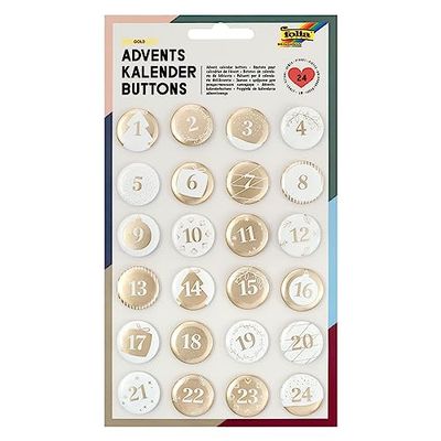 folia Lot de 24 boutons nacre en métal pour créer un calendrier de l'Avent personnalisé, blanc/doré, taille unique