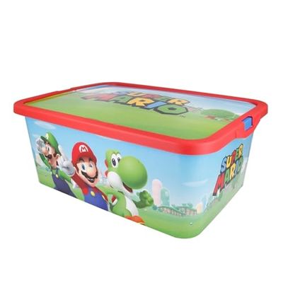 KP Pharma Super Mario Kids Storage Boxes 13L – BPA-Free Plastic, Lightweight & Stackable with Click Lock Lid – Toy Storage Box for Girls, Boys – Keeps Kids Rooms Tidy, 39 x 29 x 15 cm (Medium)