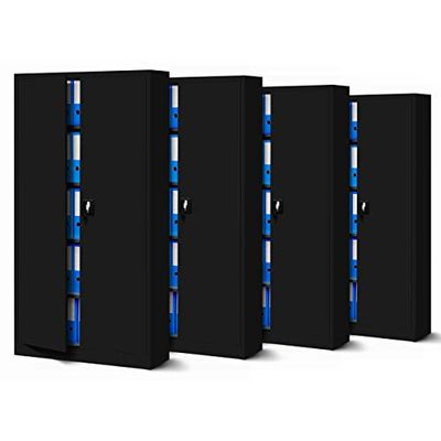 Jan Nowak Juego de 4 Armario de Oficina Archivador Armario de Herramientas Metálico 4 Estantes con Recubrimiento de Polvo Se Puede Cerrar 185 cm x 90 cm x 40 cm (Black)