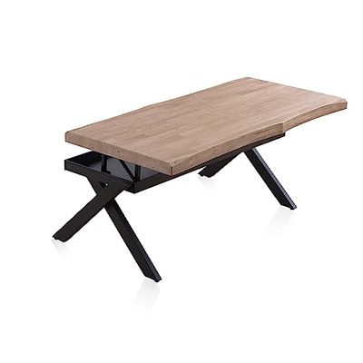 Xena Fit, Mesa de Centro Elevable, Mesa Auxiliar, Mesa café, Acabado en Roble Honey y Negro, Medidas: 120 cm (Largo) x 66 cm (Ancho) x 47-62 cm (Alto)