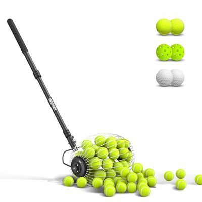 NEEWER Tennisbollsrulle 50 bollar kapacitet justerbar teleskopisk metallstång lämplig för alla ytor, svart med blått handtag, 34,2 x 109,5 cm