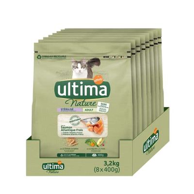 Ultima Nature Cibo per Gatti Sterilizzati con Salmoni: Confezione da 8 x 400g - Totale: 3.2kg