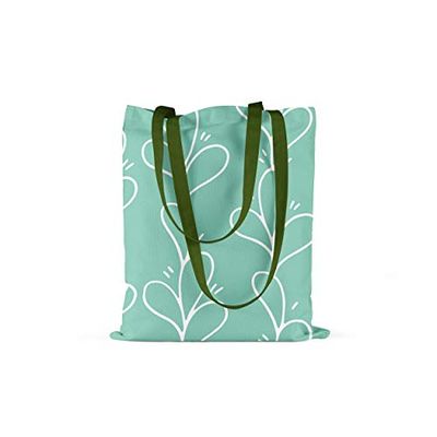 Bonamaison Printed Tote Bag, Reusable Grocery Bag, Shopping Bag, Machine Washable, Foldable, Canvas Cloth Bag with Green Handles, Size: 34x40 Cm
