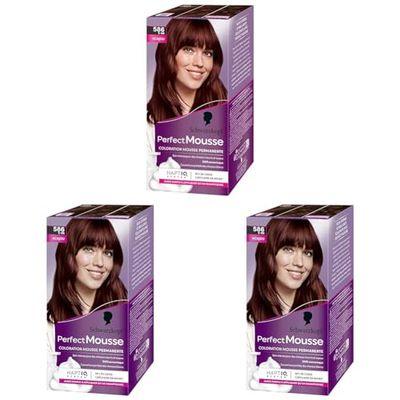 Schwarzkopf - Perfect Mousse - Coloration Cheveux - Mousse Permanente sans Ammoniaque - Masque Soin 96% d'ingrédients d'origine naturelle - Acajou 586, 1 Unité (Lot de 3)