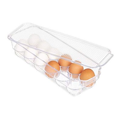 Relaxdays 10027910 Egg Holder, 12 Pieces, Box for Fridge, with Lid, Stackable, Plastic, Transparent