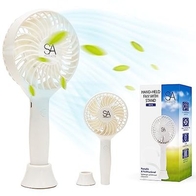 SA Products HandHeld Fan, Hand Fan, Hand Held Fan with 3 Speeds | 3000 mAh USB Fan Rechargeable Fan Portable Fan Battery Fan Mini Fan with Stand | Desk Fan Fan Handheld Handheld Fan Rechargeable White