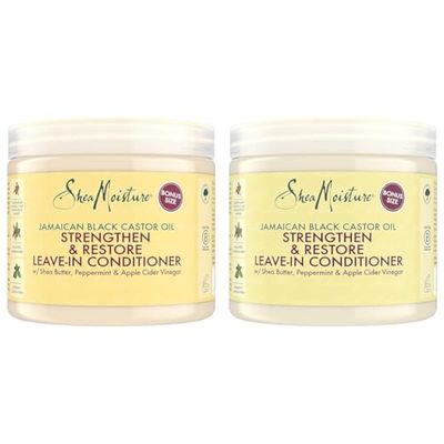 SHEA MOISTURE Jamaican Black Castor Oil Strengthen & Restore Leave-In Conditioner no silicones or sulphates for chemically processed, heat-styled or natural hair 431 ml (Pack of 2)