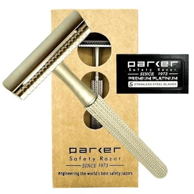 Parker, rasoio di sicurezza a pettine chiuso in 3 pezzi modello 78R con 5 lame Parker Platinum incluse (cromo satinato)