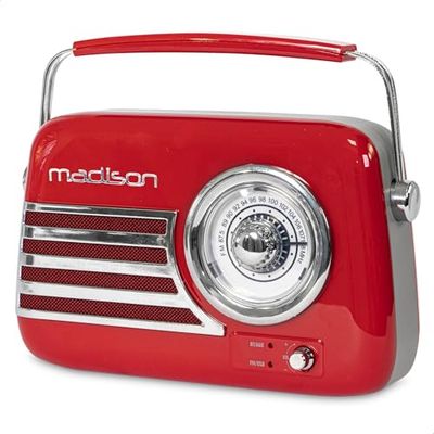 Madison - FREESOUND-VR40R - Vintage 30W long life battery radio with Bluetooth, USB and FM - Red