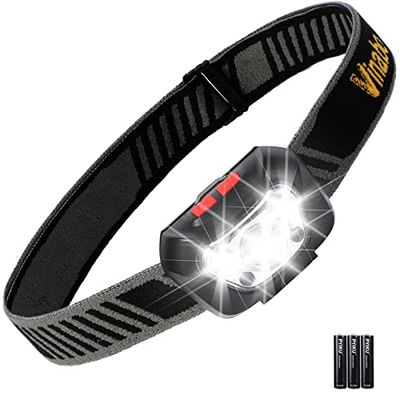 Vinabo Pannlampa, kraftfull 6 lägen pannlampa, ultrakompakt, 30° justerbar LED-pannlampa, 500 LM LED-ficklampa för läsning, cykling, löpning