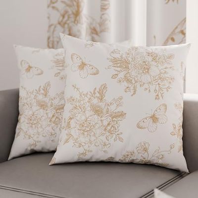 PETTI Artigiani Italiani - Lot de 2 Taies d'Oreillers 60x60 cm 100% Microfibre Hypoallergénique, Housse Oreiller Rectangulaire Motif Floral Blanc Beige, Paquet de 2, Fabriqué en Italie