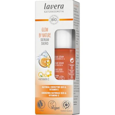 lavera Glow by Nature Serum - Natural Cosmetics Vegan Q10 & Vitamin C Moisturising Anti-Wrinkle Revitalising Firm Skin PETA-Certified 1 x 30 ml, Orange