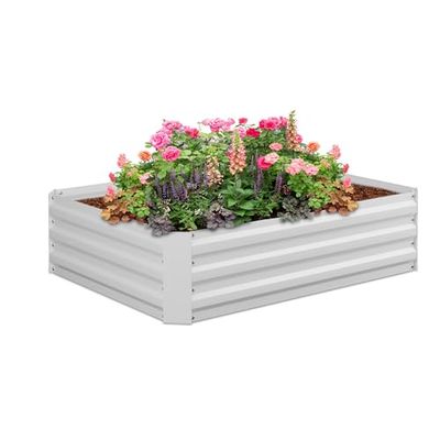 Relaxdays Carré Potager, métal galvanisé, Fleurs, Plantes et légumes, HxLxP : 30x120x90 cm, jardinière extérieure, Blanc