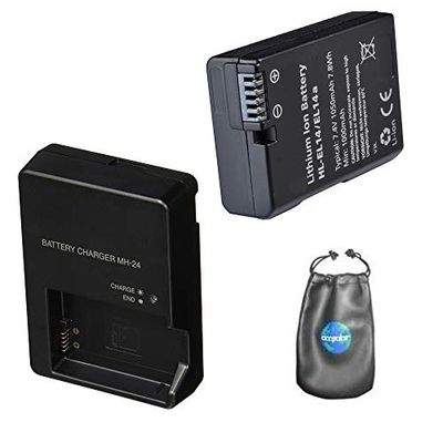 Batteria di ricambio digitale PLUS caricabatteria da viaggio per Nikon ENEL14, DSLRD3100 - Include custodia per accessori per lenti