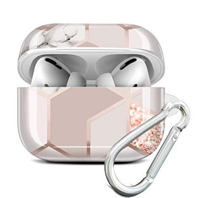 JAHOLAN AirPods Pro fodral, skyddande fodral för AirPod Pro, skydd för AirPods 3 generation silikonfodral med nyckelring [stöder trådlös laddning] roséguld