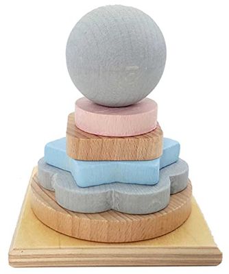 Hess Holzspielzeug 20024 - Torre apilable de Madera con Discos en Diferentes Formas y Colores, Serie Nature para niños a Partir de 24 Meses, para enchufar, apilar y clasificar