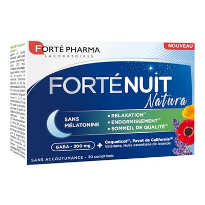 Forté Pharma - FortéNuit Natura - GABA, Valériane, HE de lavande - Complément Alimentaire Sommeil SANS Melatonine - Relaxation, endormissement, qualité de sommeil - 30 comprimés, 1/jour