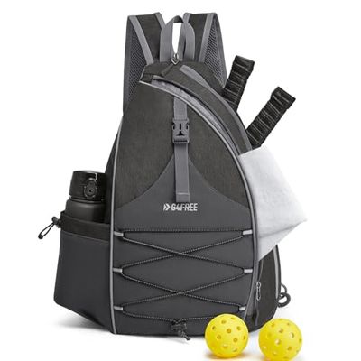 G4Free Borsa per pickleball, zaino per pickleball, per donne e uomini, borsa a tracolla regolabile con tasca impermeabile/gancio per recinzione, Grigio scuro, Zaino casual