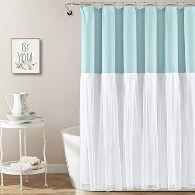 Lush Decor Rideau de Douche en Tulle coloré 182,9 x 182,9 cm, Bleu Spa et Blanc