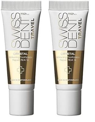 SWISSDENT Pasta de dientes cristalina, 10 ml de tamaño de viaje blanqueadora pasta de dientes, reconstruyendo, remineralizando y reduce la sensibilidad para dientes blancos saludables y radiantes