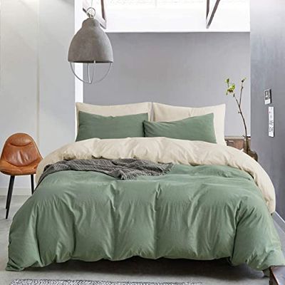 Lanqinglv Tweepersoons Dekbedovertrek Set Saliegroen en Abrikoos Omkeerbaar Beddengoed Set Microfiber Dekbedovertrek 200 x 200 cm met Ritssluiting en 2 Kussenslopen 50 x 75 cm