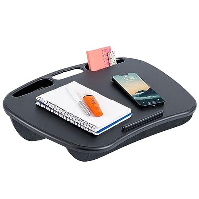 LapGear MyDesk - Mesa de regaço com borda de dispositivo e suporte para telefone, cor preta, adapta-se a portáteis de até 15,6 polegadas, estilo nº 444488