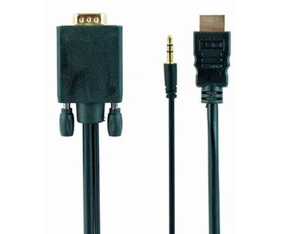 Watio Wave Cable adaptador - HDMI a VGA con audio, 1.8 metros, negro, permite conexión de dispositivos HDMI a salidas VGA, ideal para presentaciones.