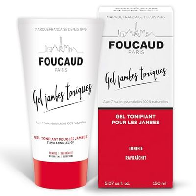 Foucaud - GEL GAMBES TONIQUES - Gel massage -TONIFIE - RAFRAICHIT - HUILES ESSENTIELLES : orange, citron, lavande, thym, romarin - 100% Naturelles - Camphre - Menthol - Vigne rouge - Tube de 150ml