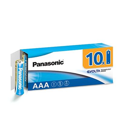 Piles Panasonic AAA EVOLTA Technology Inside, paquet de 10 piles alcalines, AAA Micro LR03, 1,5V, emballage sans plastique, pile fiable et performante