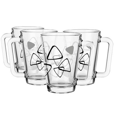 Glasmark KROSNO, 250 ml, lot de 4, set de verres, tasses en verre, verres à boire en verre avec anse, oreille colorée, verre à boire, tasse, gobelet en verre avec combiné, passe au lave-vaisselle