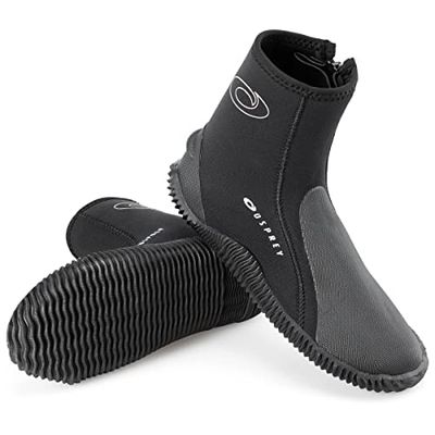 Osprey Wetsuit laarzen voor volwassenen, 5 mm neopreen laars met ritssluiting voor watersport met versterkte teen en hiel, meerdere maten, zwart