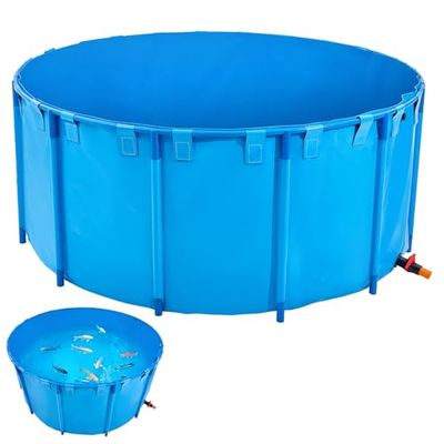 VEVOR Tela Peschiera Fuori Terra, Capacità 5000 L, Vasca Pieghevole Rotonda per Pesci Rossi con Telaio Stabile e Valvola di Scarico, per Acquacoltura, Allevamento di Carpa e Irrigazione, Blu