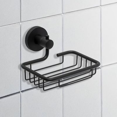 IPEA Tvålkopp Väggklistermärke Svart Metall - Ingen borrning Nödvändig - Modern Design - Tvålhållare för Väggmontering I Badrum, Dusch, Kök, Hem - Tvålhållare eller Svamp - Självhäftande