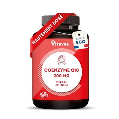 Coenzyme Q10 200mg - Antioxydant Naturel Puissant, Anti-Âge - Forme Stable Ubiquinone - Avec Sélénium - 60 Gélules Vegan - Fabriqué en France - Vitavea
