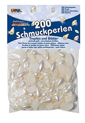 KREUL- Lot de 200 Perles de Bijoux en Forme de Gouttes et Feuilles Jaune nacré, 641117, Taille Unique