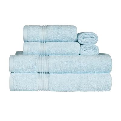 Superior Egyptian Cotton 6-Piece Solid Towel Set, 2 bath towels, 2 face towels, and 2 hand towels, Light Blue