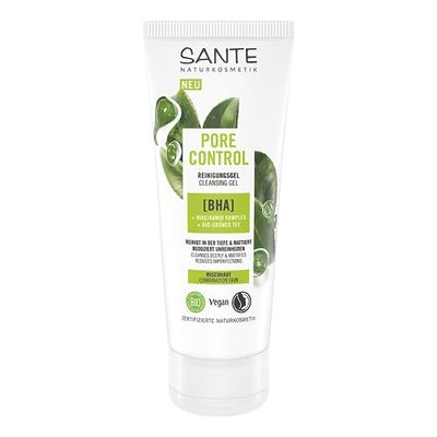 SANTE Naturkosmetik Pore Control BHA Gel detergente con tè verde biologico opacizzante, complesso BHA e niacinamide, gel detergente vegano per pelli miste, pulizia dei pori, 100 ml