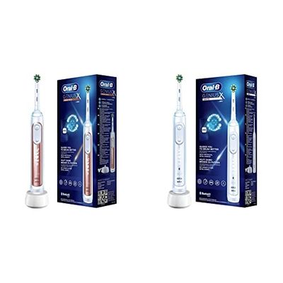 Oral-B Genius X Brosse à Dents Électrique Rechargeable 1 Manche Intelligence Artificielle et 1 Brossette, Or Rose & Genius X Brosse à Dents Électrique Rechargeable avec 1 Manche et 1 Brossette