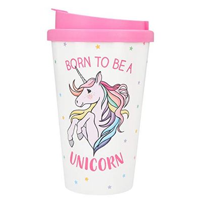 Depesche 2180.043 To-Go beker van kunststof met spreuk, 350 ml, herbruikbaar, Born To Be A Unicorn