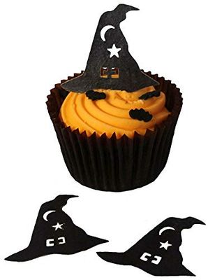 Toppercake Black Witches Hat Gothic Edible Rice Paper Halloween Cup Cake Decoration (Pack of 12)