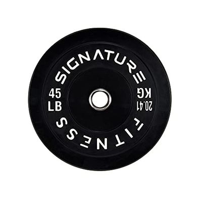 Signatur fitness 2 tum olympisk stötfångare platta viktplattor med stålnav – 100% jungfrugummi, svart