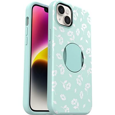 OtterBox iPhone 14 Plus (alleen) OtterGrip Symmetry Series hoesje - POPPIES BY THE SEA (blauw), ingebouwde grip, slanke hoes, snaps naar MagSafe, verhoogde randen beschermen camera en scherm