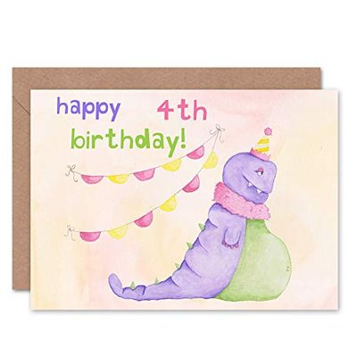 Wee Wild Monsters nagietek 4. Happy Birthday kartka okolicznościowa plus koperta pusta wewnątrz