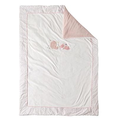 Nattou Manta grande de peluche para bebés, De algodón y poliéster, Zorro y conejo, Con motivo reversible, 135 x 100 cm, Alice y Pomme, Rosa