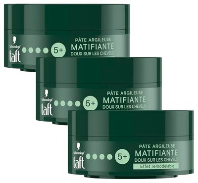 Schwarzkopf - Taft - Pâte Argileuse Cheveux Matifiante - Fixation Forte - Longue Durée - Tenue 24h - Coiffant Cheveux - Contenant de 75 ml (Lot de 3)
