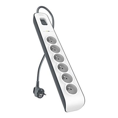 Belkin BSV603ca2M Etiqueta de proteção contra picos de tensão (6 tomas, 650J, cabo de 2 m), cor branca e cinzento