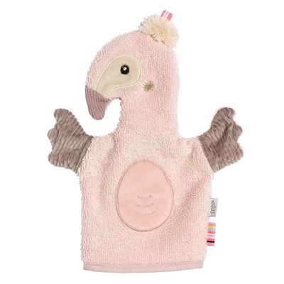 Fehn Flamingo-washandje, met dierenmotief voor vrolijk badplezier, absorberend en knuffelzacht, voor baby's en kinderen vanaf 0 maanden